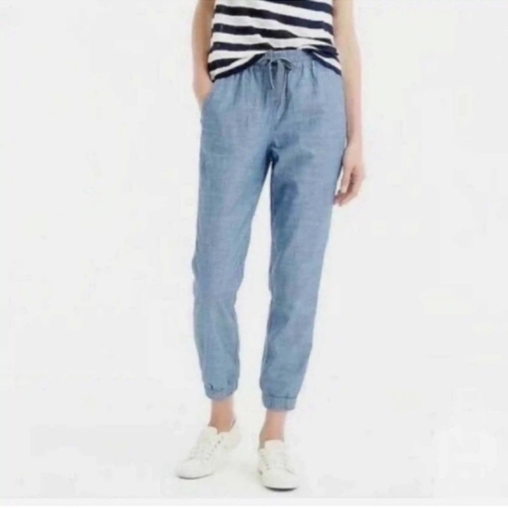 J. Crew Point Sur Seaside chambray Jogger Pants Sz 4 Tall Adjustable waistband